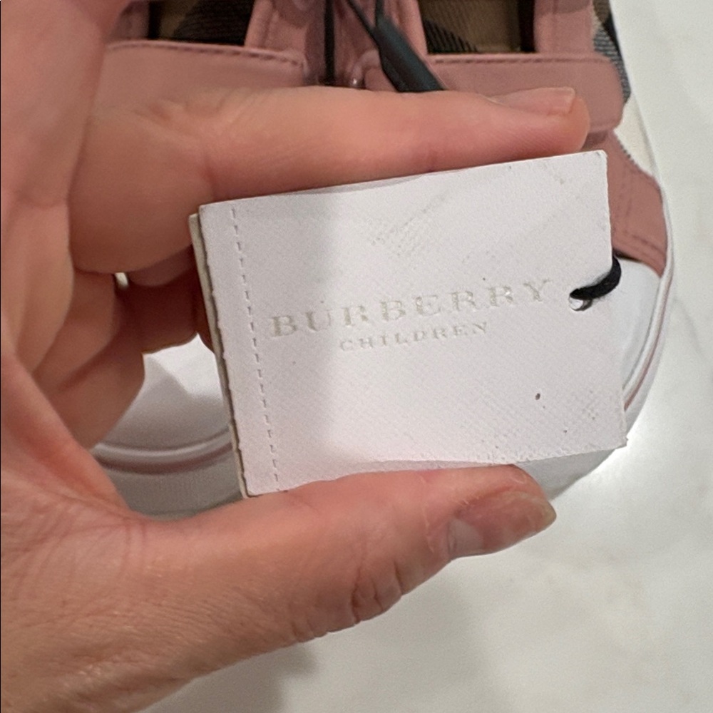 Burberry Kids Check and Leather Sneakers in slate Pink - Picture 2 of 9
